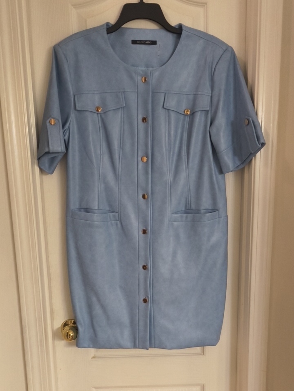 Dolce Cabo Light Blue Suede Button-Front Dress